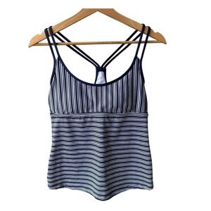 Mossimo Tankini Swimsuit Bathing Suit Top Striped Racerback Navy White Medium